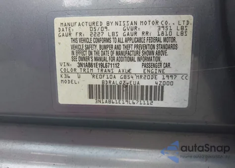 2009 Nissan Sentra 2.0 from USA, damaged, VIN 3N1AB61E19L671112